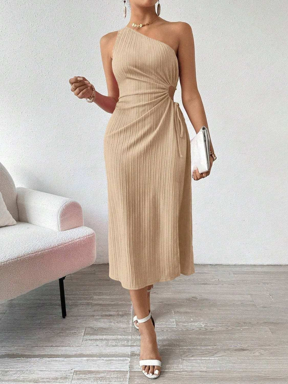 Side Slit Cutout Single Shoulder Dress - Trendsi - Flyclothing LLC