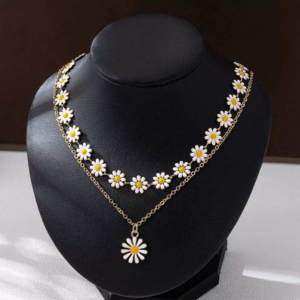 2 Piece 18K Gold-Plated Daisy Necklace - Trendsi - Flyclothing LLC