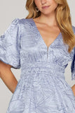 She + Sky Crinkle Woven V-Neck Balloon Sleeve Mini Dress - Trendsi - Flyclothing LLC