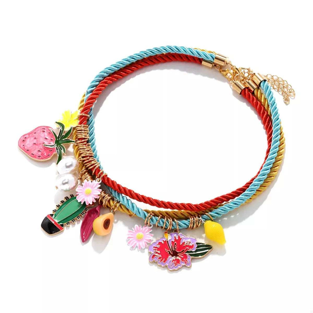 3 Piece Colorful Rope Charm Necklace - Trendsi - Flyclothing LLC