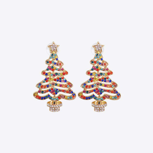 Rhinestone Alloy Christmas Tree Earrings - Trendsi - Flyclothing LLC
