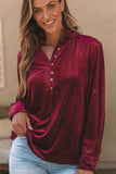 Frill Half Button Mock Neck Long Sleeve Blouse - Trendsi - Flyclothing LLC