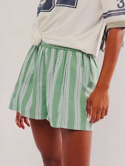 Striped Elastic Waist Shorts - Trendsi - Flyclothing LLC