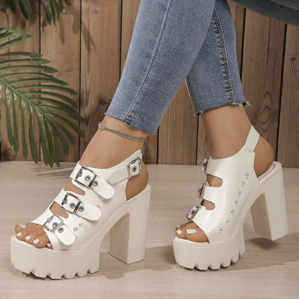 Buckle Platform Block Heels Sandals - Trendsi - Flyclothing LLC