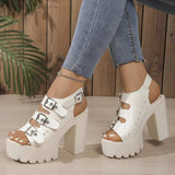Buckle Platform Block Heels Sandals - Trendsi - Flyclothing LLC