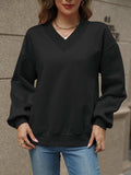 V-Neck Long Sleeve Dropped Shoulder Sweatshirt - Trendsi - Flyclothing LLC