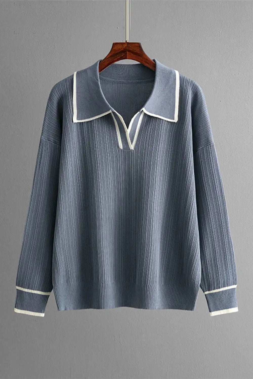 Contrast Trim Johnny Collar Top and Drawstring Pants Sweater Set - Trendsi - Flyclothing LLC