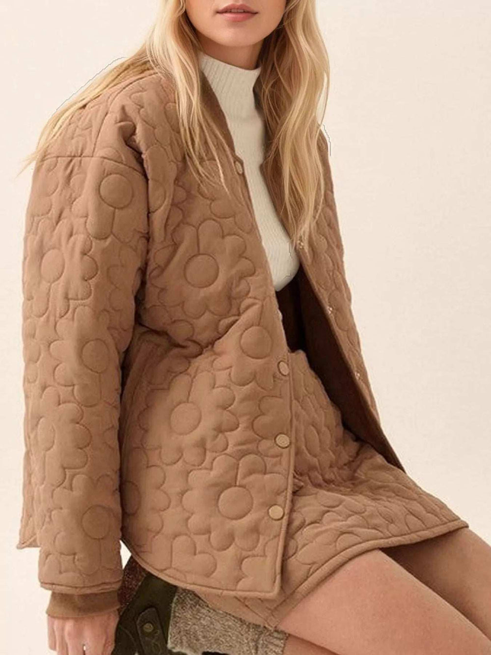 Textured Snap Down Outerwear - Trendsi - Flyclothing LLC