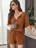 Full Size Waffle-Knit Dropped Shoulder Top and Shorts Set - Trendsi - Flyclothing LLC