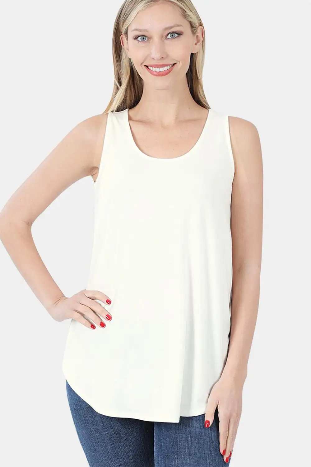 Zenana Round Neck Curved Hem Tank - Trendsi - Flyclothing LLC