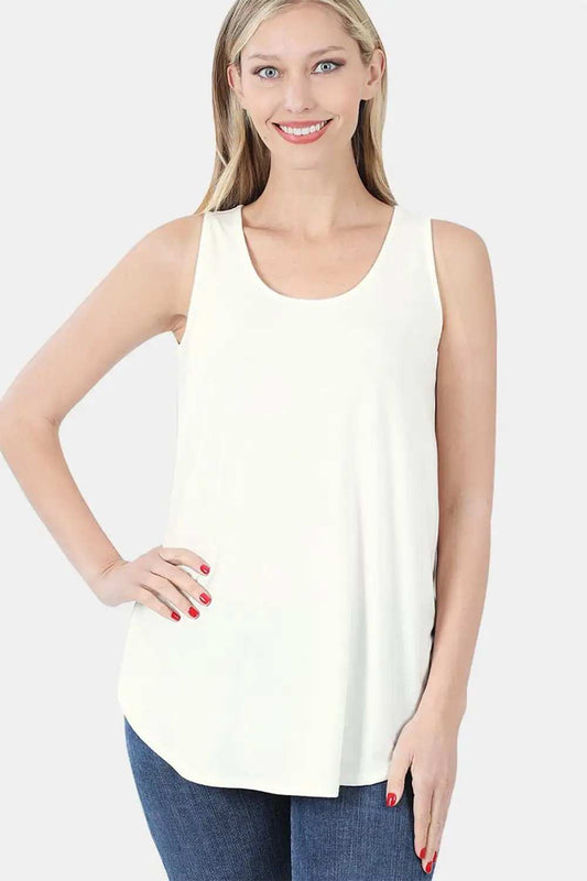 Zenana Round Neck Curved Hem Tank - Trendsi - Flyclothing LLC