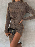 Heathered Mock Neck Long Sleeve Mini Dress - Trendsi - Flyclothing LLC