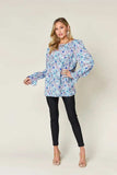 Double Take Full Size Printed Flounce Sleeve Blouse - Trendsi - Flyclothing LLC