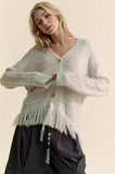 Davi & Dani Fringe V-Neck Button Up Long Sleeve Cardigan - Trendsi - Flyclothing LLC