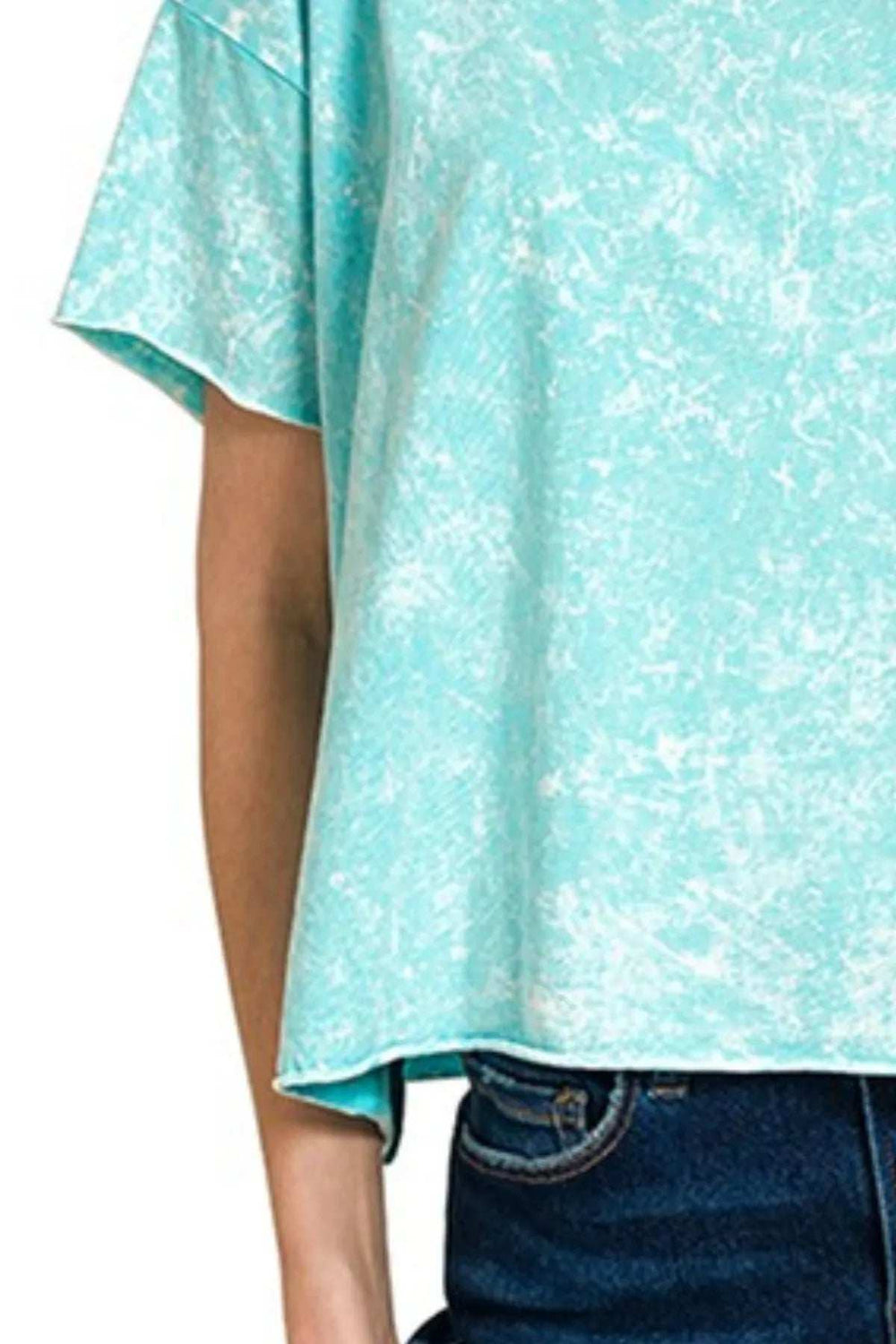 Zenana Washed Crew Neck Short Sleeve Crop Box Tee - Trendsi - Flyclothing LLC