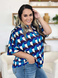 Double Take Full Size Geometric Notched Half Sleeve Blouse - Trendsi - Flyclothing LLC
