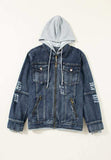 Fake Two-Piece Hooded Zip-Up Denim Jacket - Trendsi - Flyclothing LLC