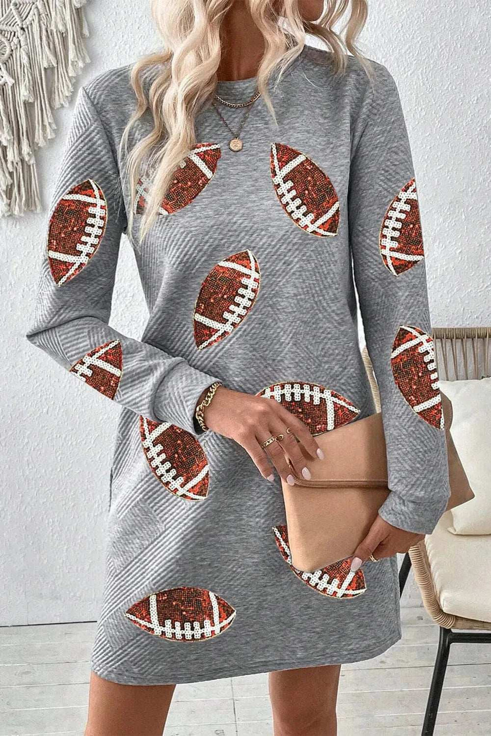 Sequin Football Long Sleeve Mini Dress - Trendsi - Flyclothing LLC