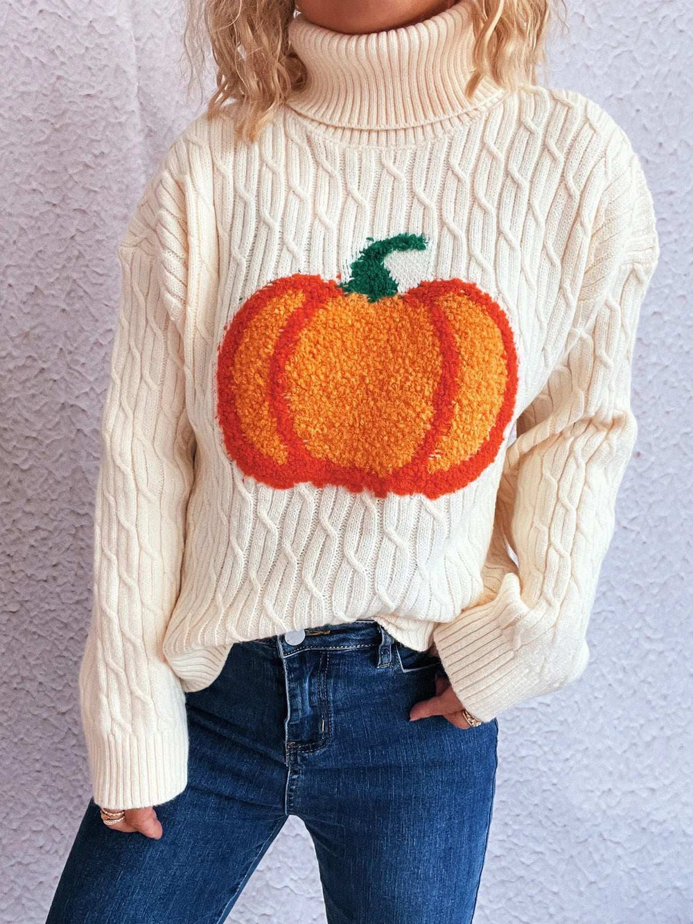 Pumpkin Turtleneck Long Sleeve Sweater - Trendsi - Flyclothing LLC