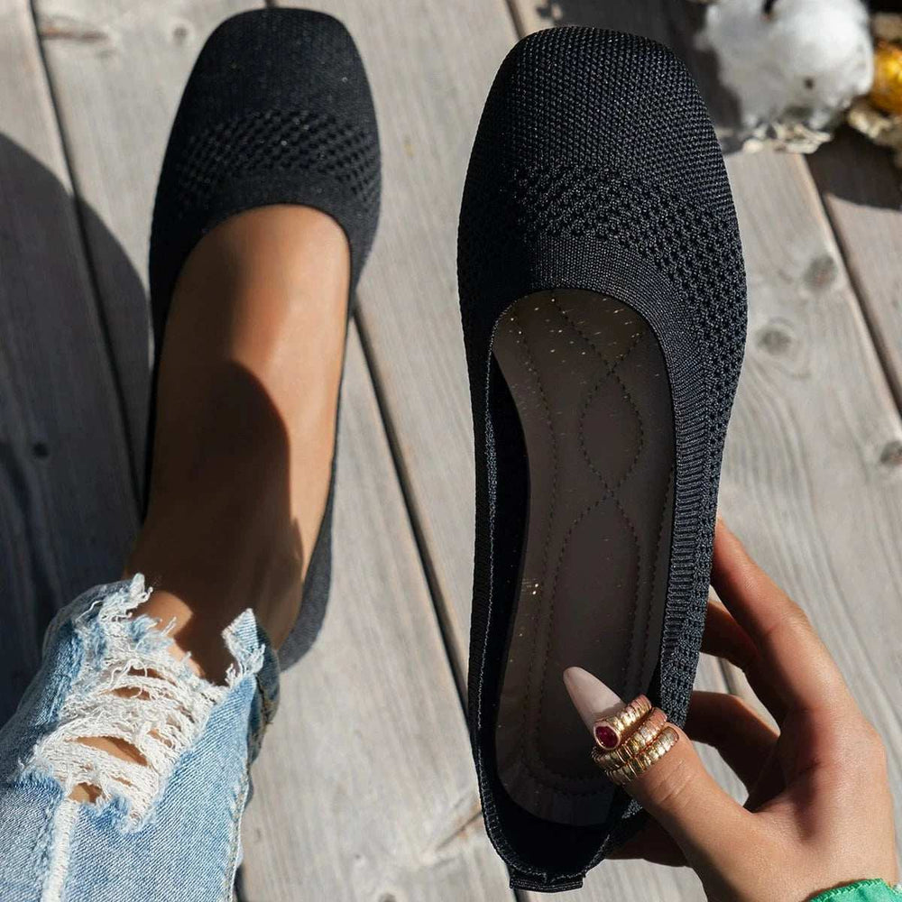 Square Toe Solid Color Mesh Slip-Ons - Trendsi - Flyclothing LLC