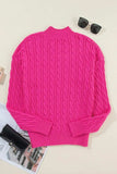 Cable-Knit Mock Neck Long Sleeve Sweater - Trendsi - Flyclothing LLC
