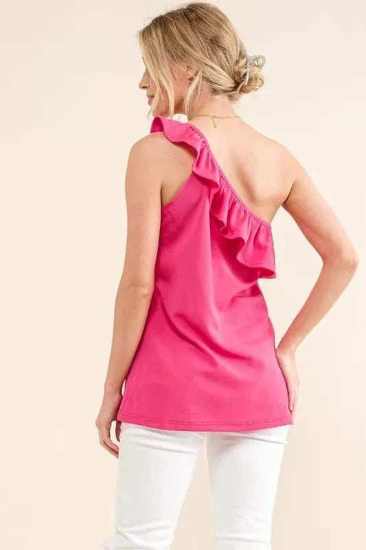 And The Why Ruffle One Shoulder Sleeveless Tank Top - Trendsi - Flyclothing LLC