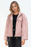 How Dare U Drawstring Hem PU Leather Zip Up Jacket - Trendsi - Flyclothing LLC