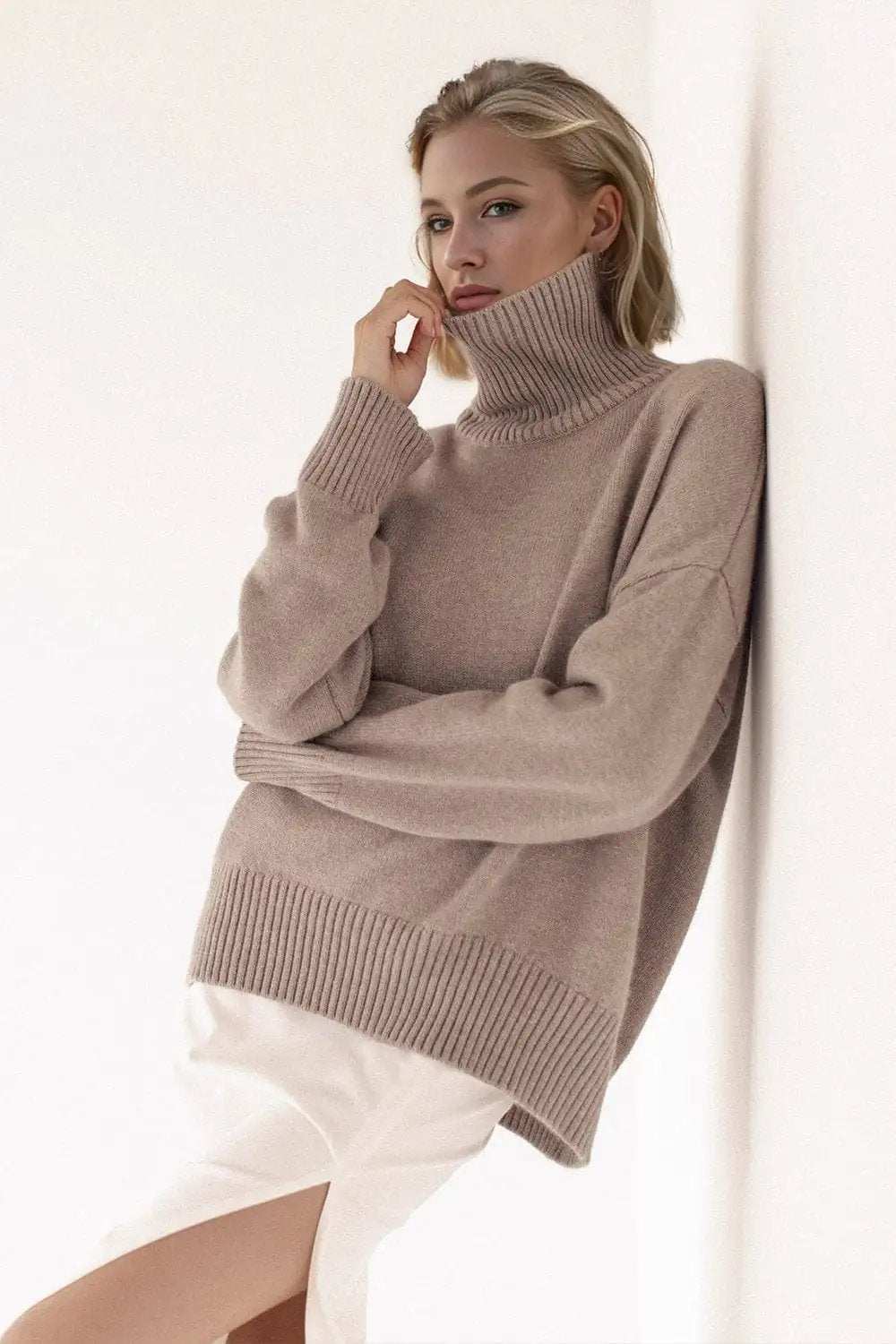Basic Bae Turtleneck Dropped Shoulder Long Sleeve Sweater - Trendsi - Flyclothing LLC