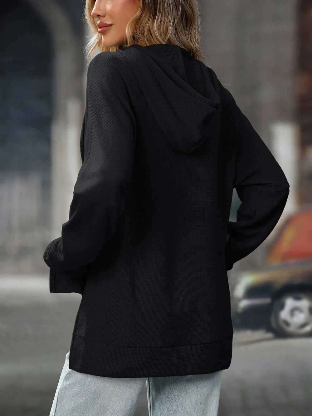 Textured Drawstring Long Sleeve Hoodie - Trendsi - Flyclothing LLC