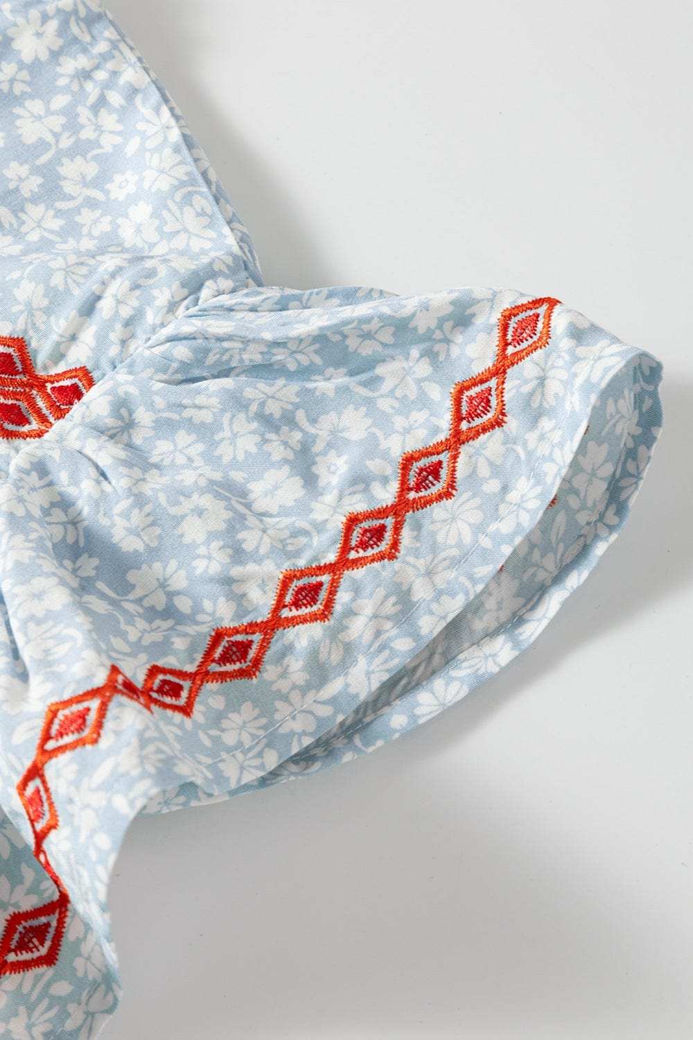 Embroidered Round Neck Cap Sleeve Blouse - Trendsi - Flyclothing LLC