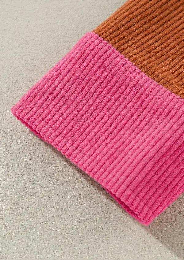 Color Block Curved Hem Corduroy Shacket with Pocket - Trendsi - Flyclothing LLC