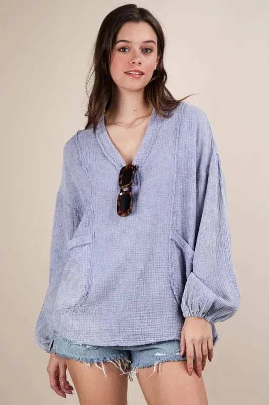 VERY J Plus Size Washed Cotton Gauze Oversized Top - Trendsi - Flyclothing LLC