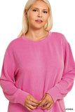 Zenana Full Size Raised Rib Round Neck Long Sleeve Top Plus Size - Trendsi - Flyclothing LLC