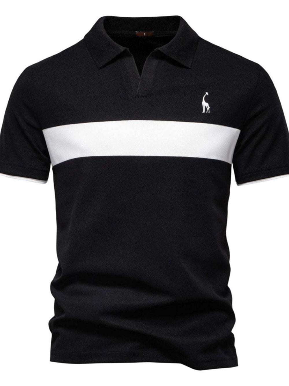 Men's Giraffe Embroidered Collared Neck Contrast Polo - Trendsi - Flyclothing LLC