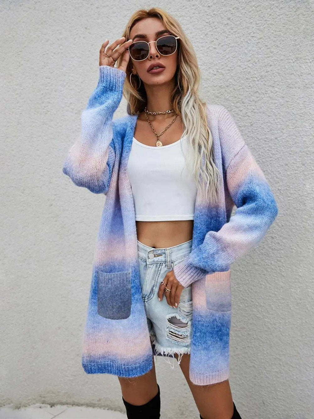 Angel Wings Full Size Pocketed Open Front Gradient Cardigan - Trendsi - Flyclothing LLC