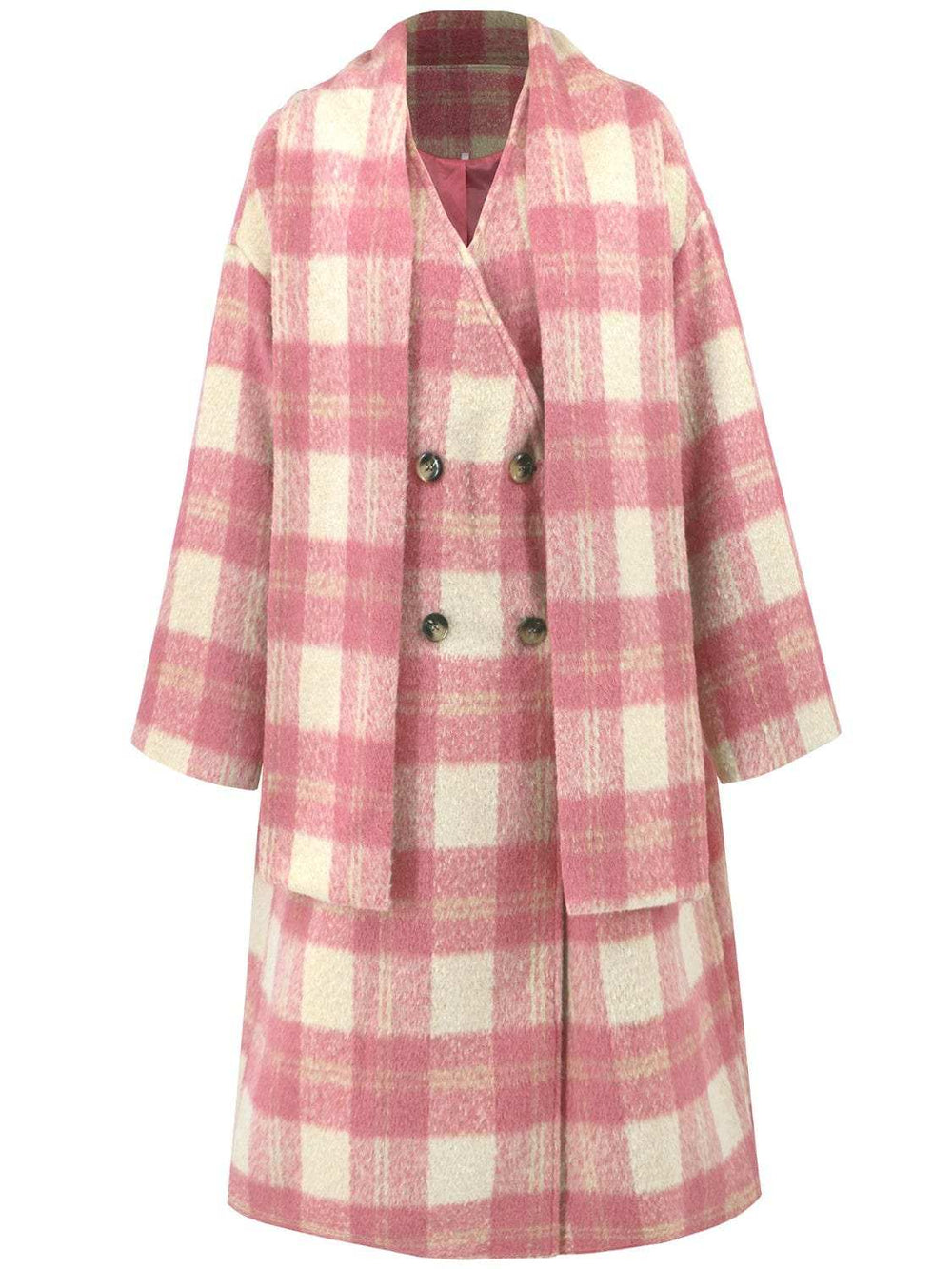 Plaid Button Up Long Sleeve Coat - Trendsi - Flyclothing LLC