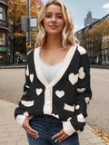 Heart Button Up Dropped Shoulder Long Sleeve Cardigan - Trendsi - Flyclothing LLC