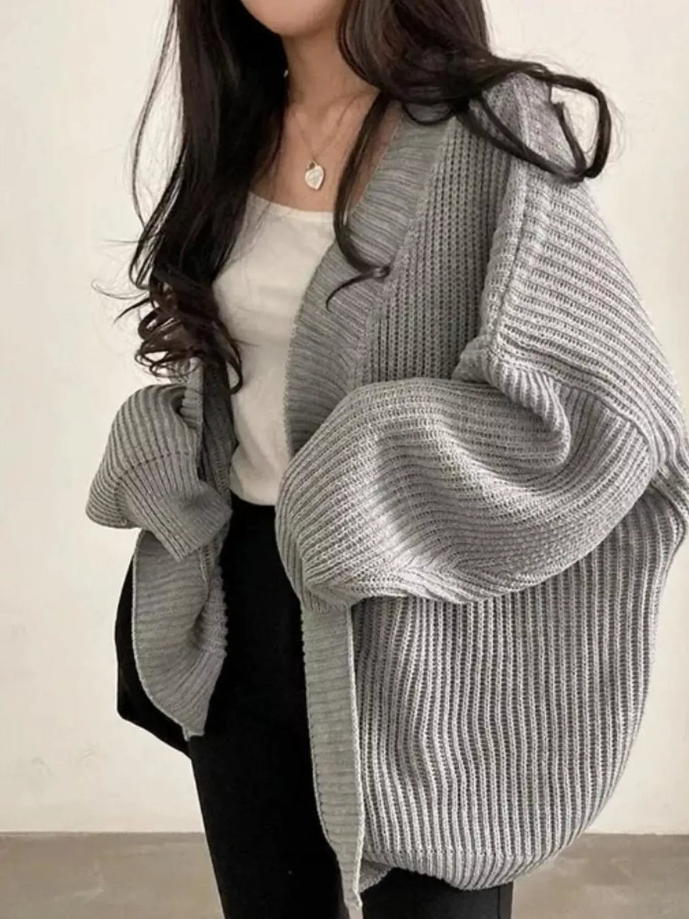 Open Front Oversized Knit Cardigan - Trendsi - Flyclothing LLC