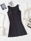 Round Neck Wide Strap Mini Tank Dress with Bra - Trendsi - Flyclothing LLC