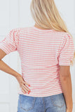 Stripe Textured Puff Sleeve Crewneck Top - Trendsi - Flyclothing LLC