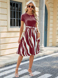 Printed Tie Waist Short Sleeve Dress - Trendsi - Flyclothing LLC