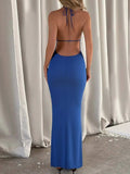 Backless Lace Up Back Sleeveless Maxi Dress - Trendsi - Flyclothing LLC