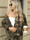 Pocketed Leopard Long Sleeve Denim Jacket - Trendsi - Flyclothing LLC