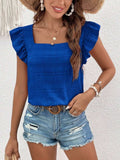 Ruffled Square Neck Cap Sleeve Blouse - Trendsi - Flyclothing LLC