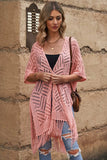 Openwork Open Front Cardigan with Fringes - Trendsi - Flyclothing LLC