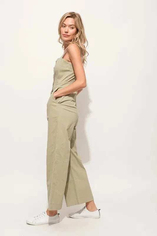 And The Why Square Neck Button Down Cropped Wide Leg Jumpsuit - Trendsi - Flyclothing LLC