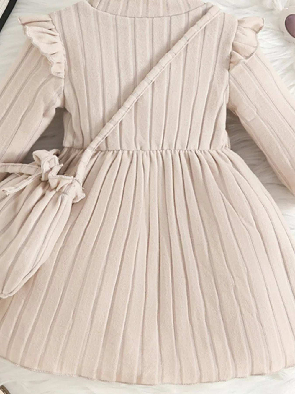 Children's Ribbed Knit Ruffle Trim Dress with Bag - Trendsi - Flyclothing LLC