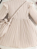 Children's Ribbed Knit Ruffle Trim Dress with Bag - Trendsi - Flyclothing LLC