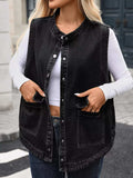 Snap Down Sleeveless Denim Jacket - Trendsi - Flyclothing LLC