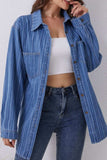Striped Texture Collared Neck Denim Top - Trendsi - Flyclothing LLC